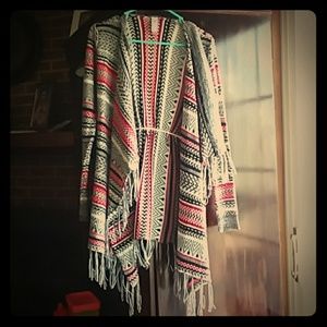 White, black, and red cardigan :)